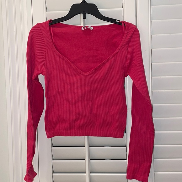 Zara Tops Zara Long Sleeve Ribbed Hot Pink Ml Poshmark